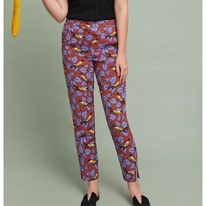 Anthropologie The Essential Slim Trousers bird print elastic waist size M